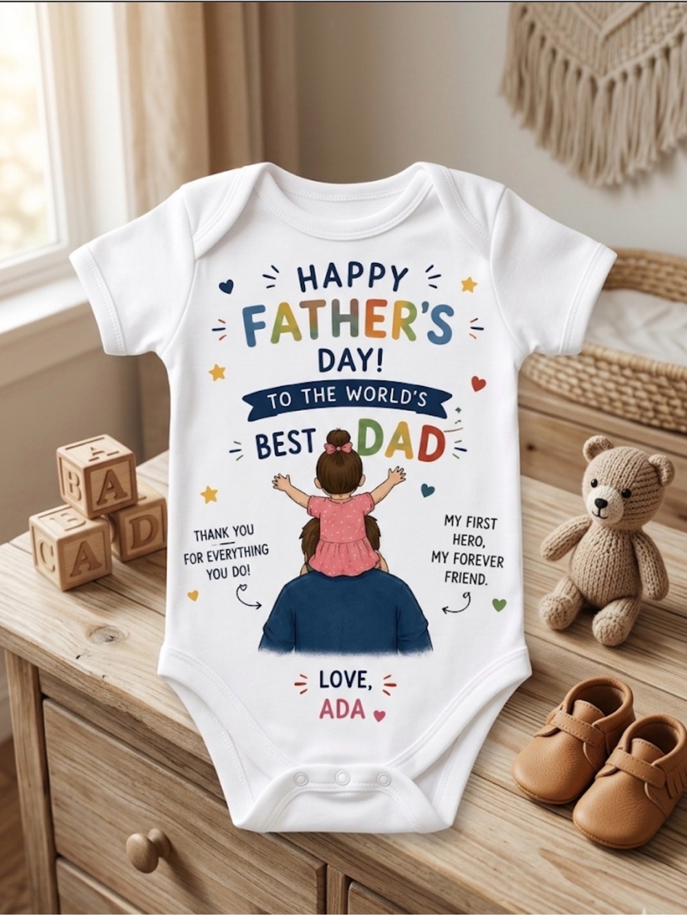 White Kids One-Piece Bodysuit - Father's Day Best Dad Design